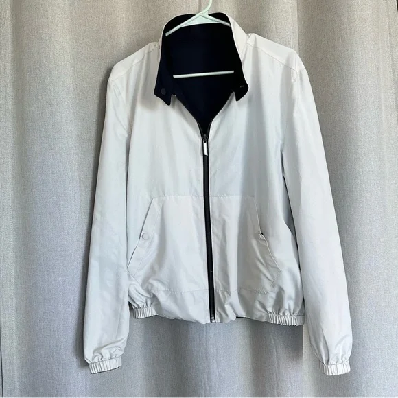 Adolfo Dominguez Reversible Navy Blue Ivory Harringtone Jacket S